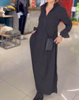 Celeste™ | LOOSE LONG DRESS WITH LAPELS AND SIDE SLIT | 50% DISCOUNT